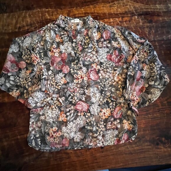 Vintage Peter Popovitch Sheer Floral Blouse Small Cotton/Poly Blend - Picture 3 of 12